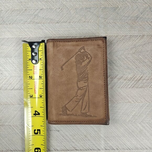 Vintage Fandango Calf Golf Engraved Tri-Fold Men's Leather Wallet Brown - Picture 6 of 6